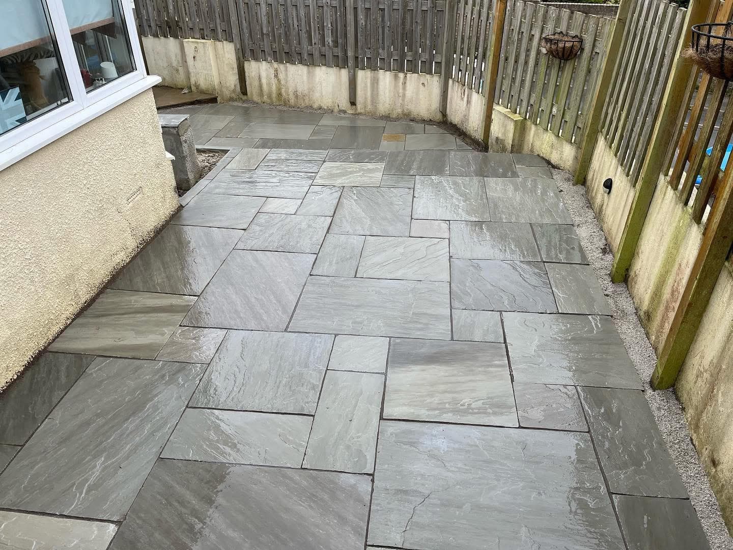 Completed natural-stone garden patio
